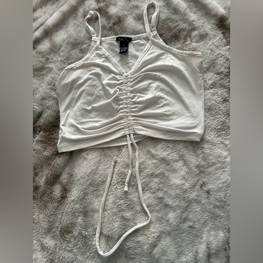 Rue21 White Ruched Tie Front Tank Top